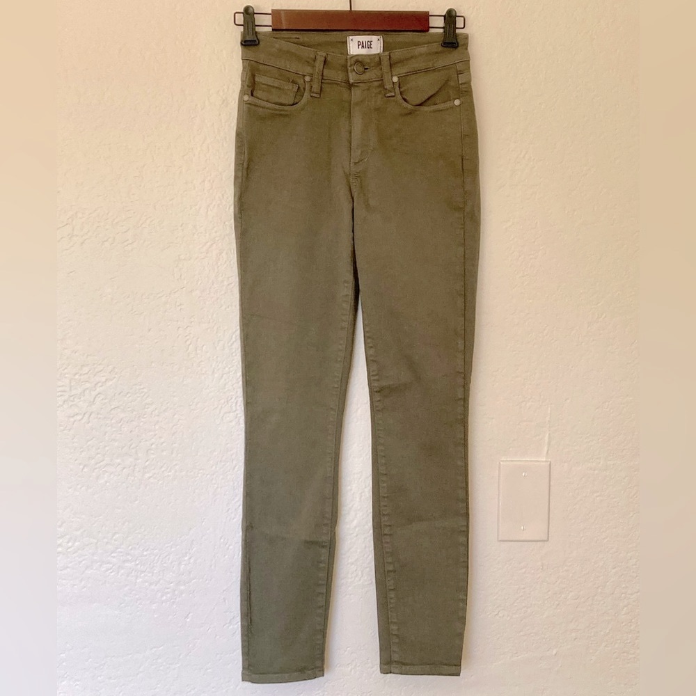 PAIGE Hoxton Ankle Skinny Jeans • Size 24 • Olive Green Stretch Denim